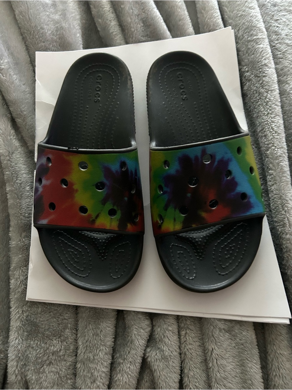CROCS Black Slide Sandals with Multicolor Tie-Dye Strap ( Unisex)